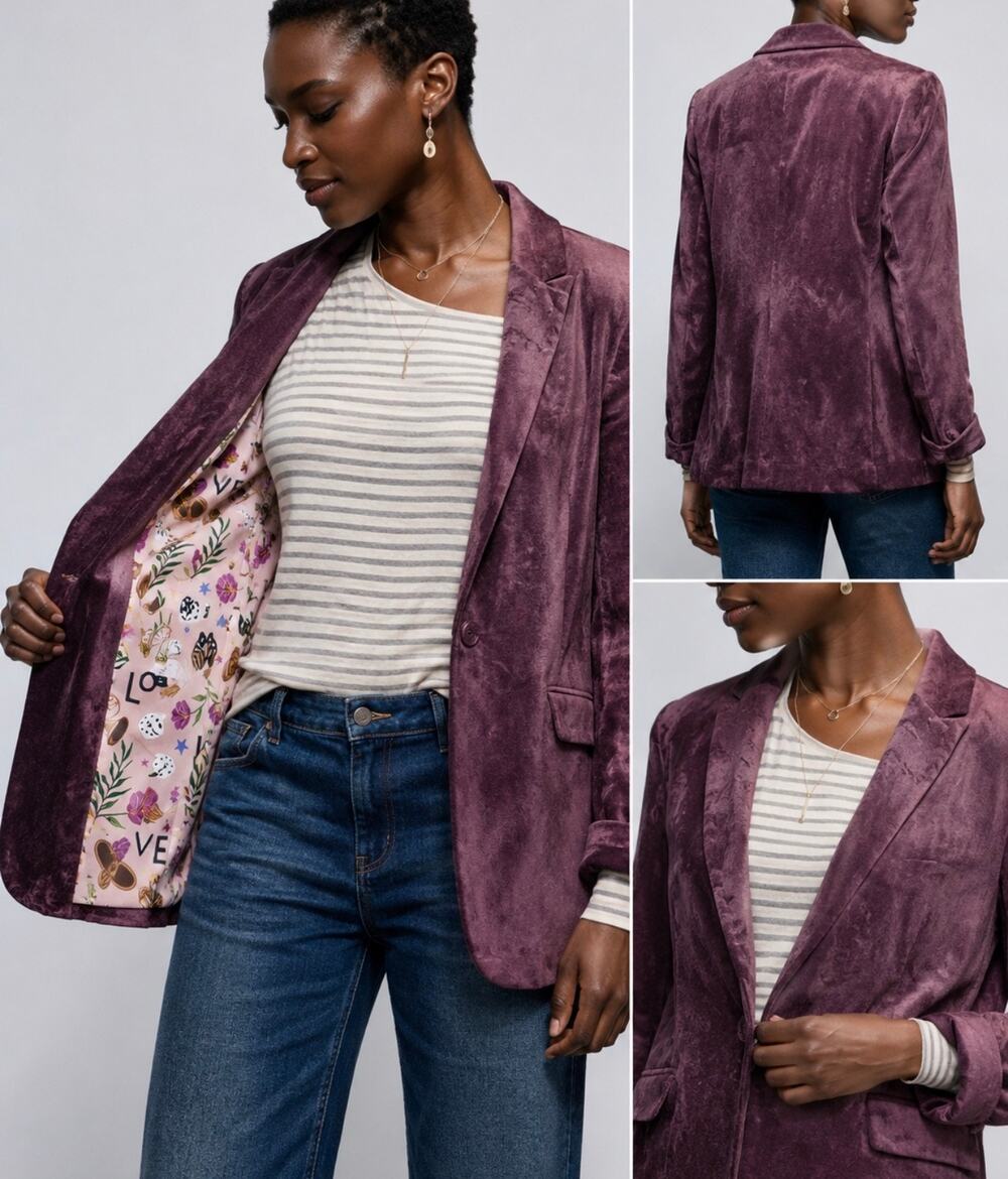 Cabi Williams Velvet Blazer Jacket Vineyard “Love” Lining Women’s Medium